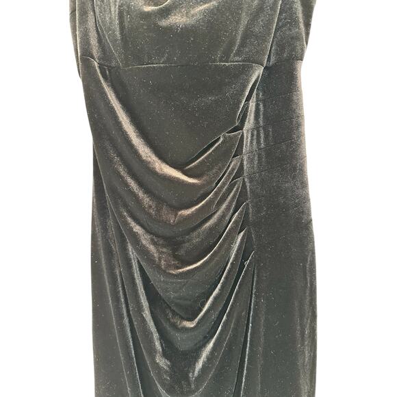 Xscape Black Basic Wedding Guest‎ Velvet Ruched Formal Midi Dress Size 16 - Picture 6 of 12